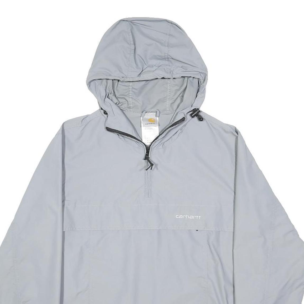 CARHARTT Mens Grey Nylon Anorak Jacket XS Hooded Zip Pocket Lightweight