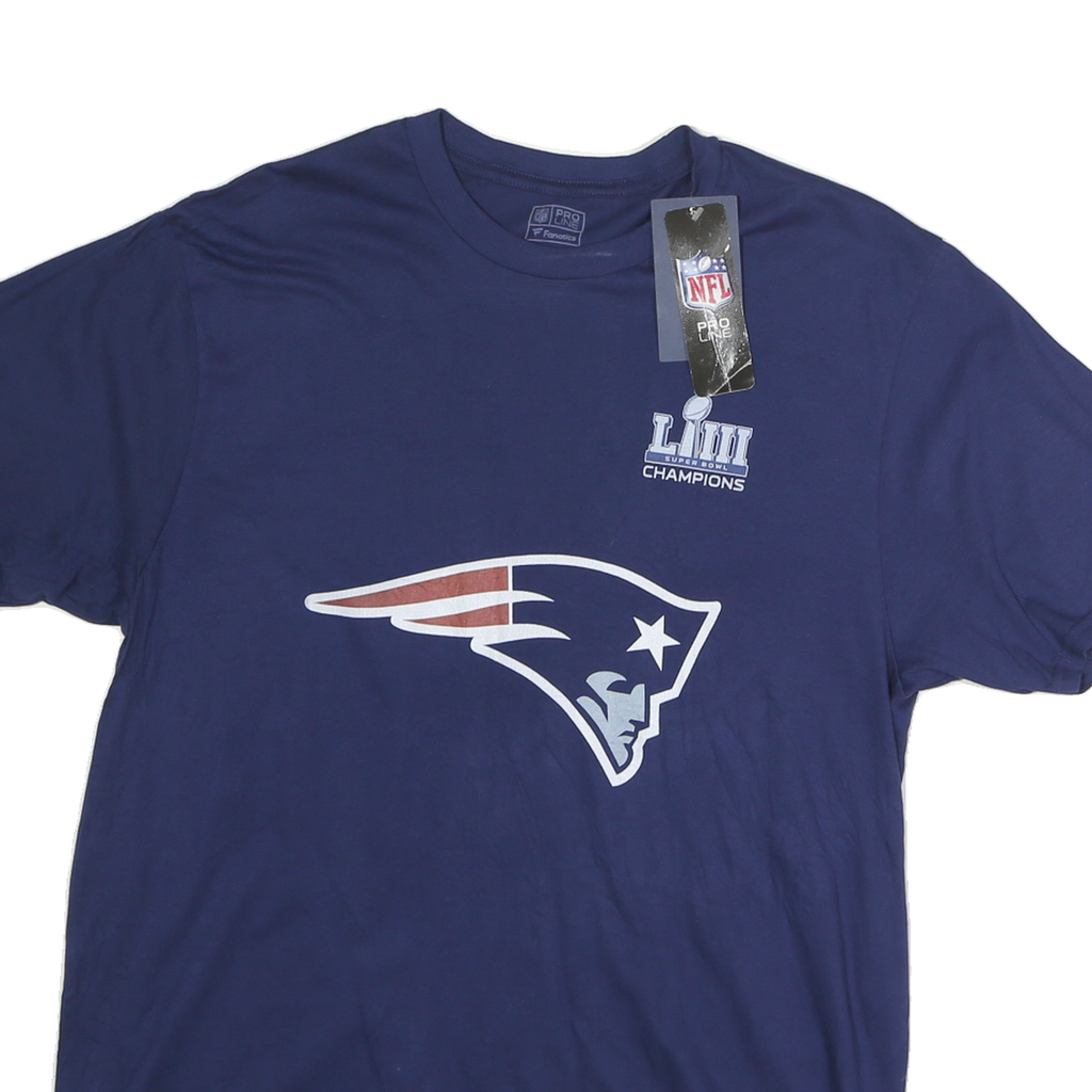 FANATICS Mens Blue NFL Super Bowl LIII Champions Jersey L Short Sleeve Crew Neck