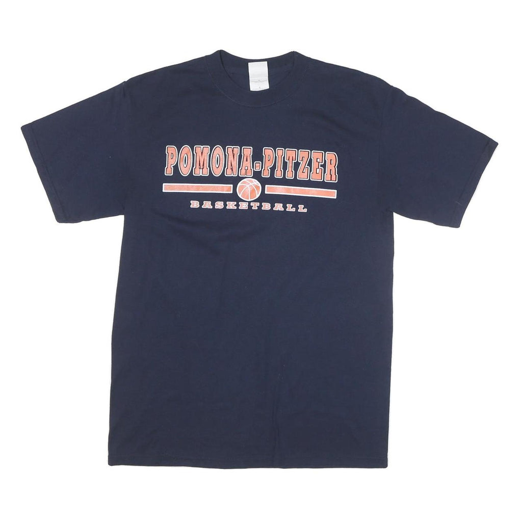 GILDAN Mens Navy Blue Pomona-Pitzer Basketball Graphic T-Shirt M Short Sleeve