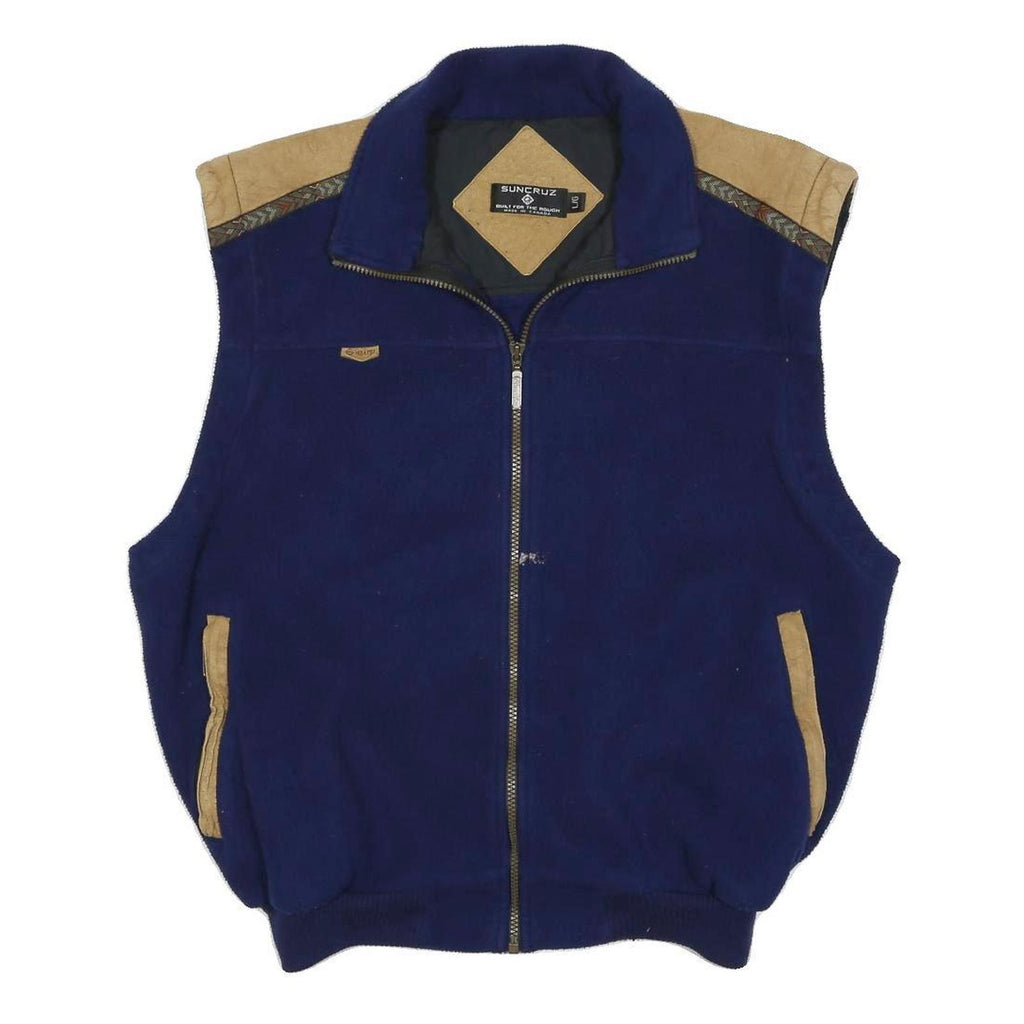 SUNCRUZ Mens Navy Blue & Beige Zip Jacket L Polyester Blend Casual Outerwear