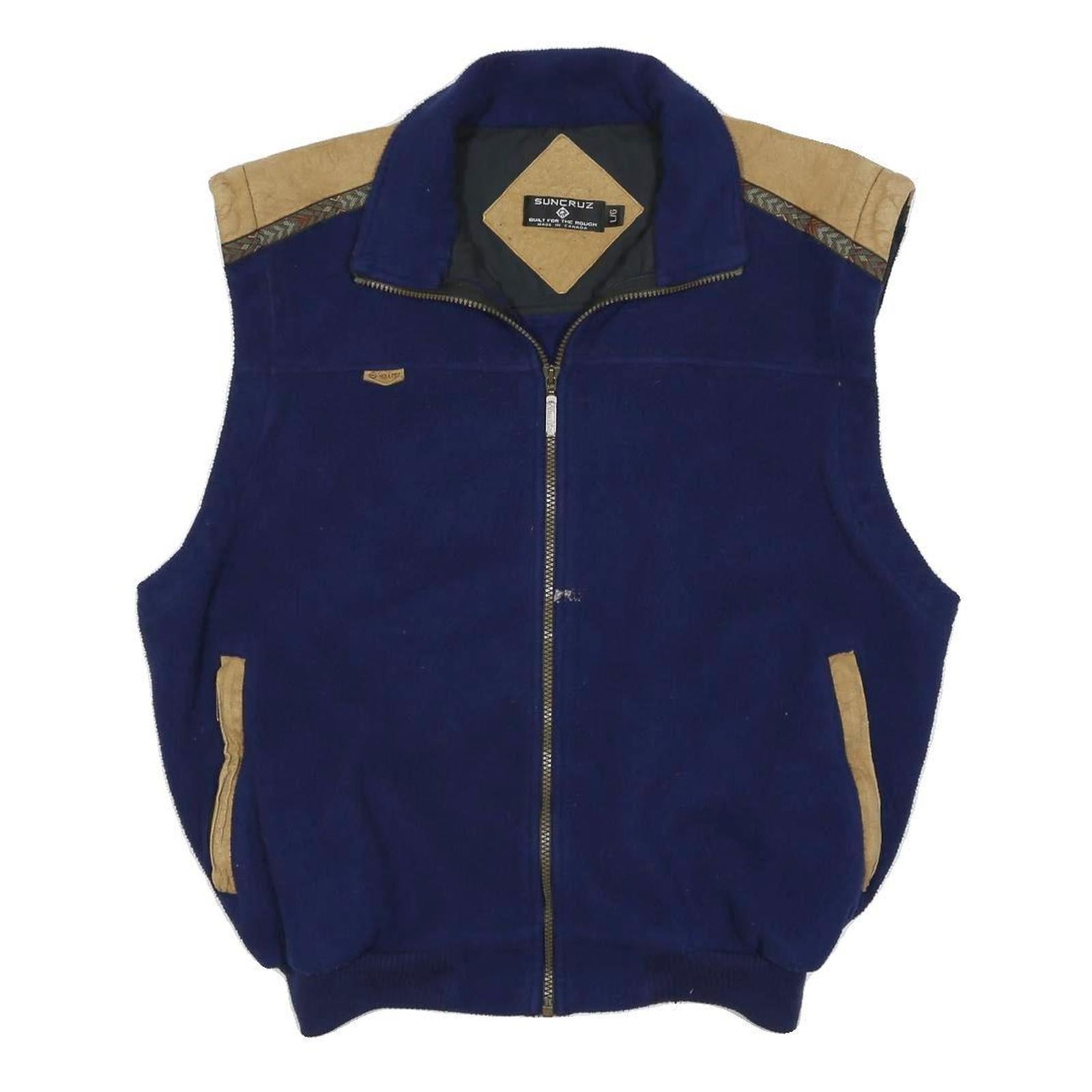 SUNCRUZ Mens Navy Blue & Beige Zip Jacket L Polyester Blend Casual Outerwear