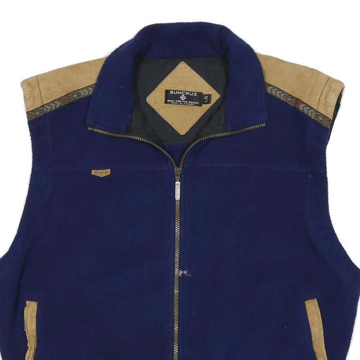SUNCRUZ Mens Navy Blue & Beige Zip Jacket L Polyester Blend Casual Outerwear