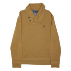 NAUTICA Mens Brown Shawl Collar Plain Crew Neck Basic Knit L Cotton Blend Jumper