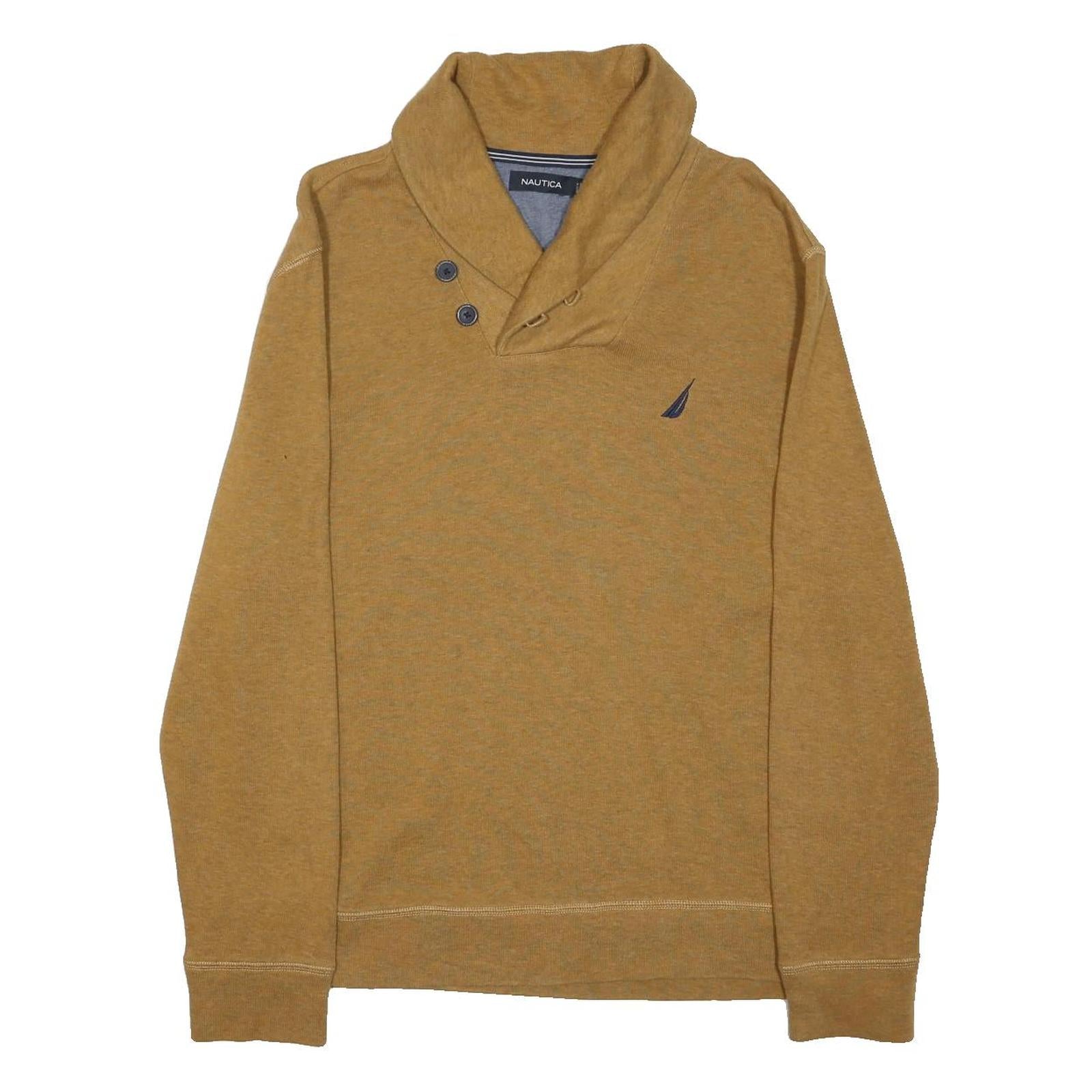 NAUTICA Mens Brown Shawl Collar Plain Crew Neck Basic Knit L Cotton Blend Jumper