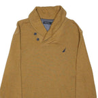 NAUTICA Mens Brown Shawl Collar Plain Crew Neck Basic Knit L Cotton Blend Jumper