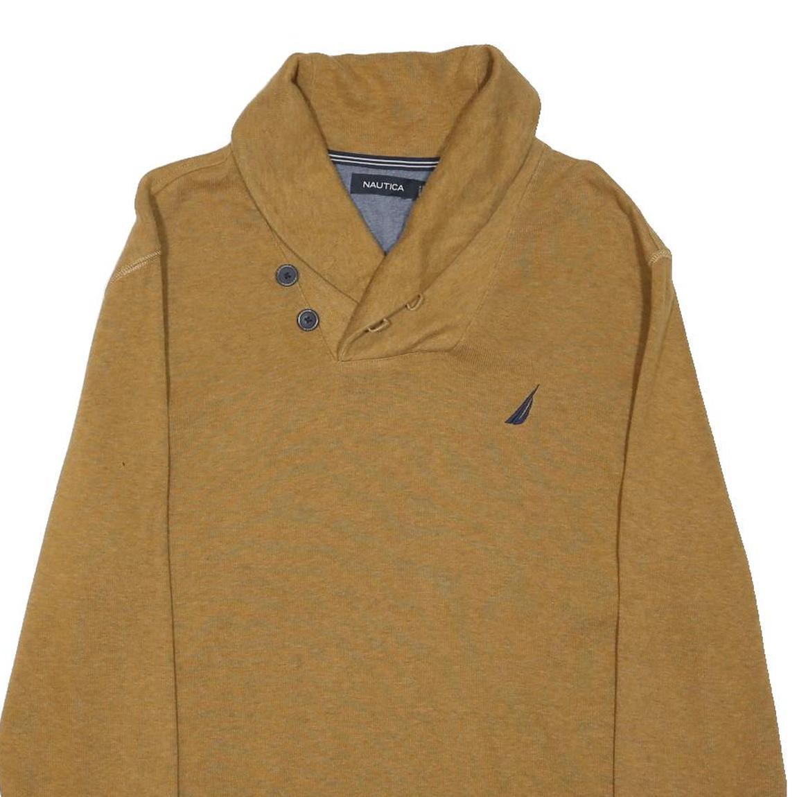 NAUTICA Mens Brown Shawl Collar Plain Crew Neck Basic Knit L Cotton Blend Jumper
