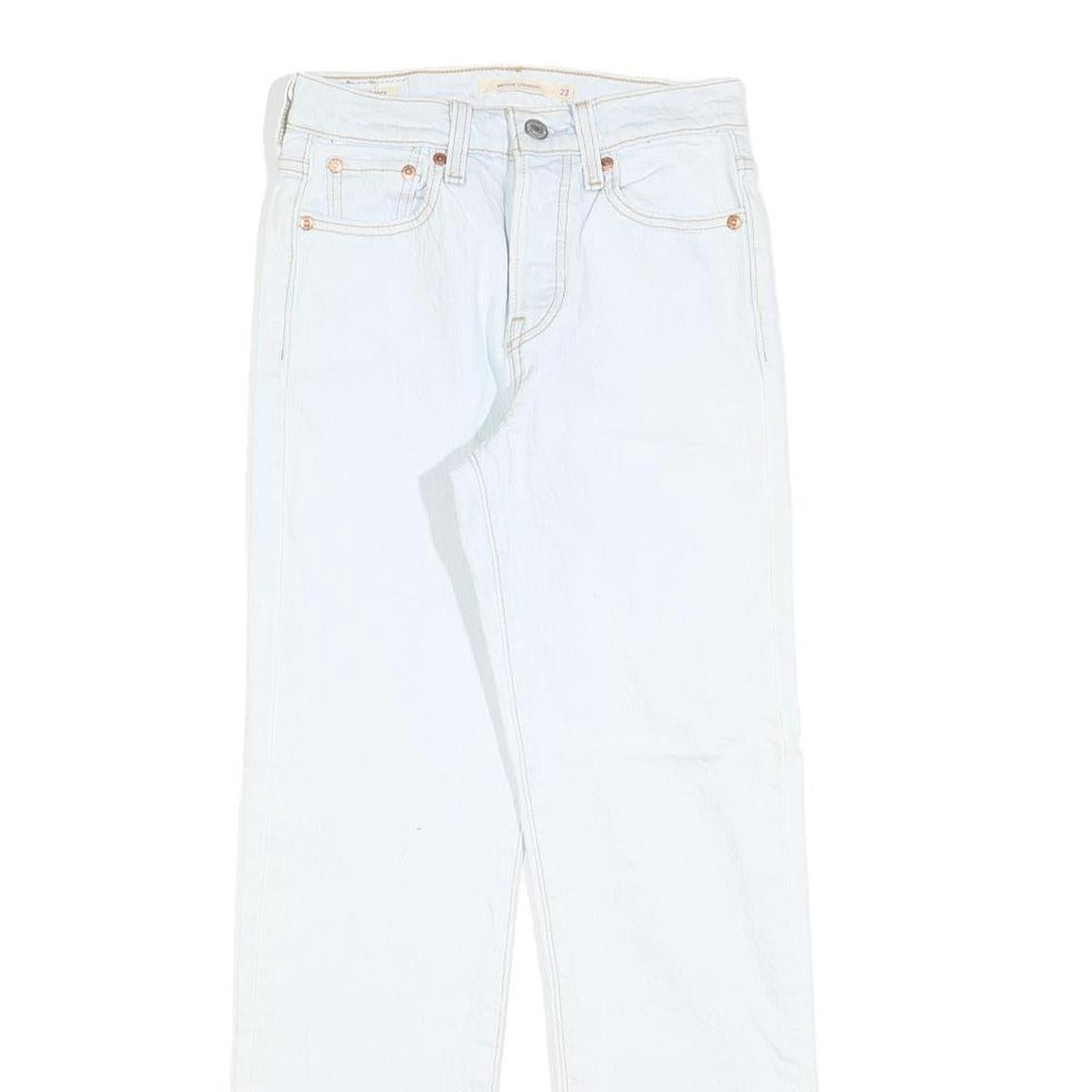 LEVI'S Womens White Regular Fit Straight Leg Denim Jeans W23 L28 Button Closure
