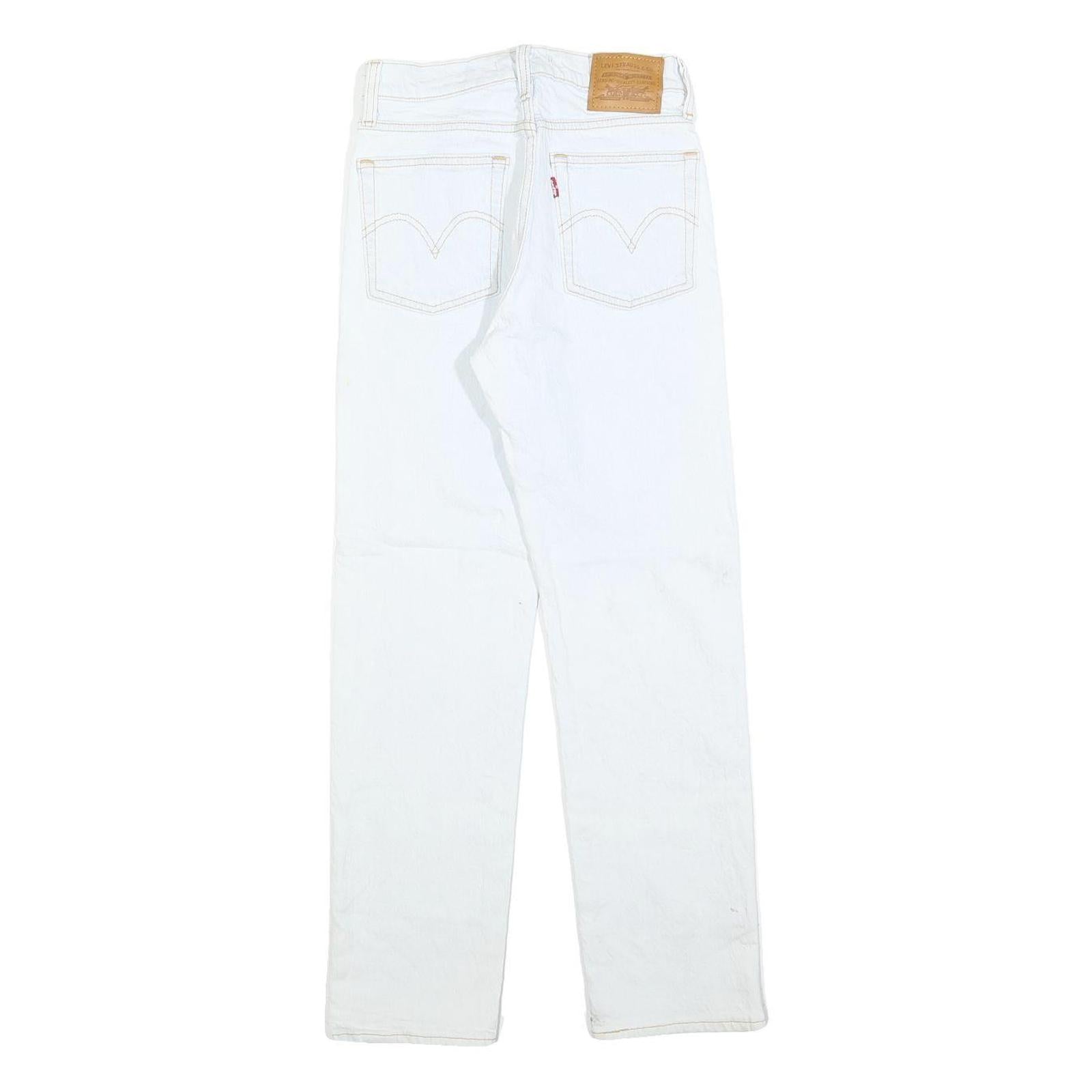 LEVI'S Womens White Regular Fit Straight Leg Denim Jeans W23 L28 Button Closure