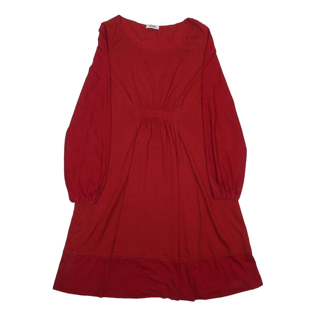 MOSCHINO Womens Red Woven Long Sleeve Day Dress Size M Stretch Waistband