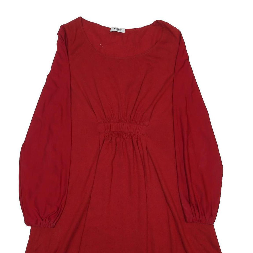 MOSCHINO Womens Red Woven Long Sleeve Day Dress Size M Stretch Waistband