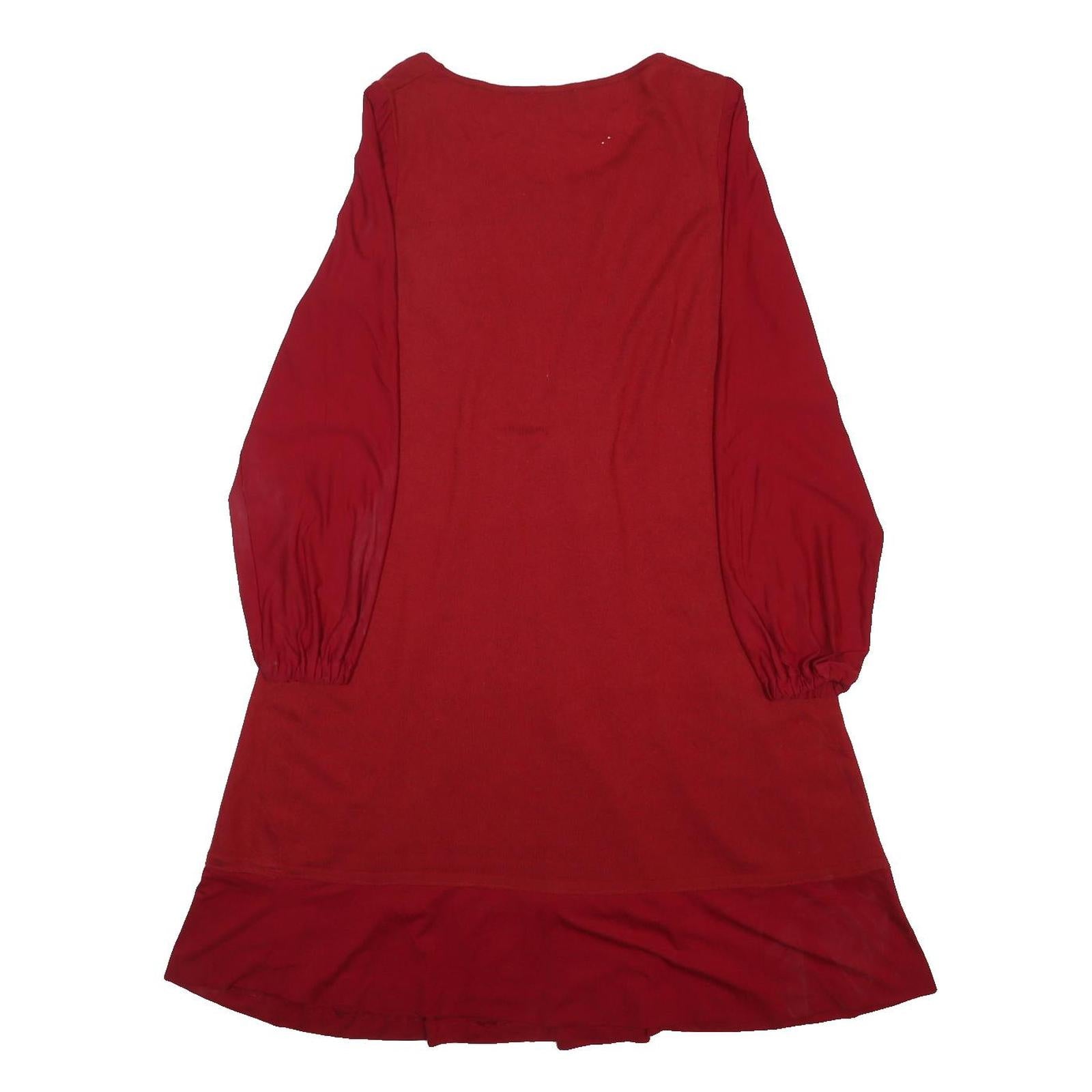MOSCHINO Womens Red Woven Long Sleeve Day Dress Size M Stretch Waistband