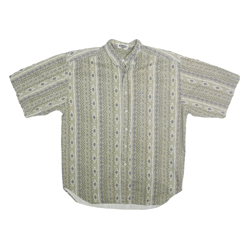 MOLLO Mens Beige Pattern Shirt L Button Front Casual Cotton Summer Wear