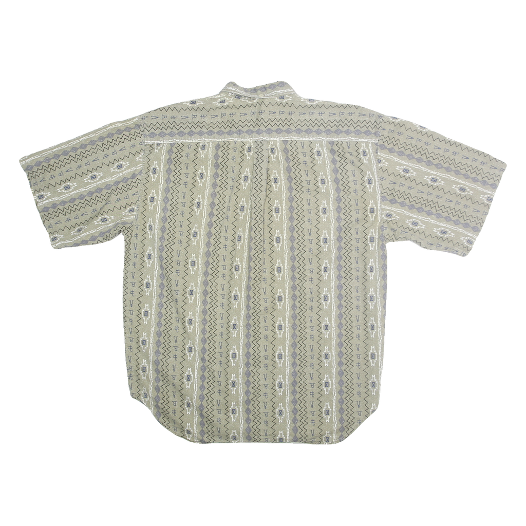 MOLLO Mens Beige Pattern Shirt L Button Front Casual Cotton Summer Wear