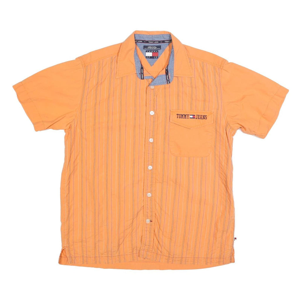 TOMMY JEANS Mens Orange Striped Shirt M Cotton Blend Casual Summer