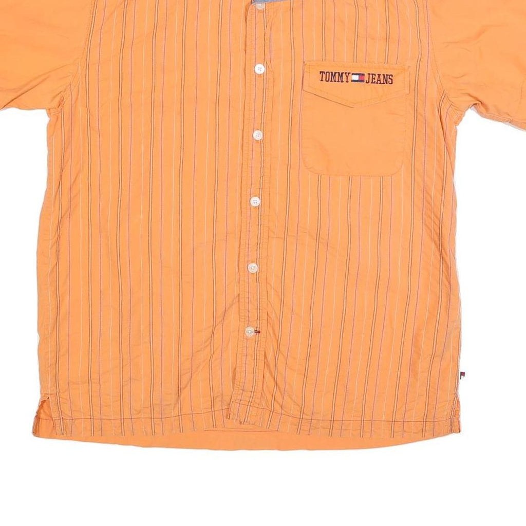 TOMMY JEANS Mens Orange Striped Shirt M Cotton Blend Casual Summer