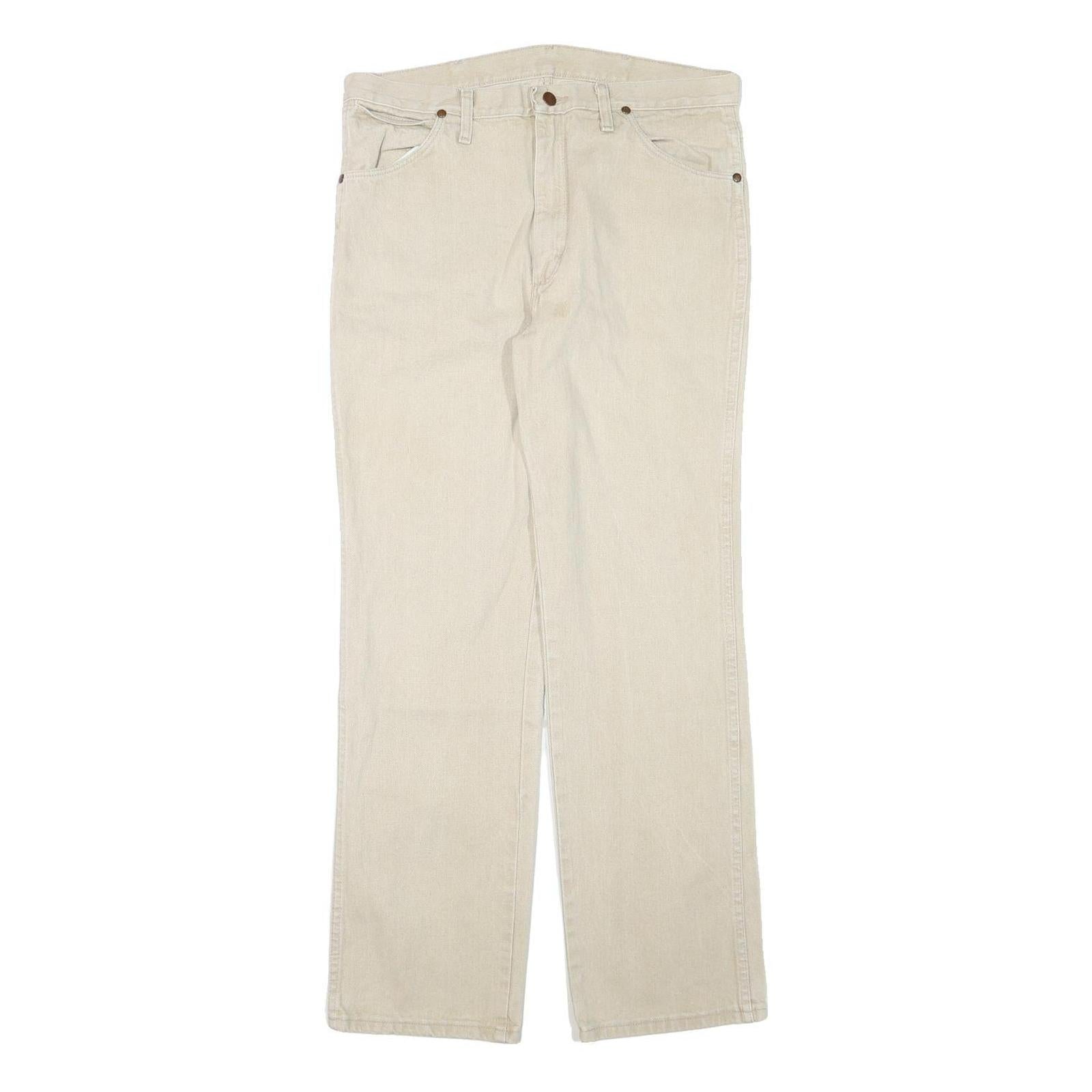 WRANGLER Mens Beige Regular Straight Denim Light W34 L31 Cotton Blend Zip Jeans