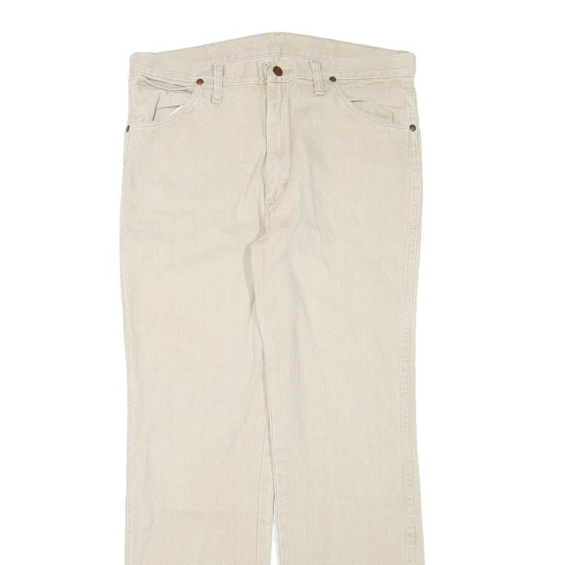 WRANGLER Mens Beige Regular Straight Denim Light W34 L31 Cotton Blend Zip Jeans