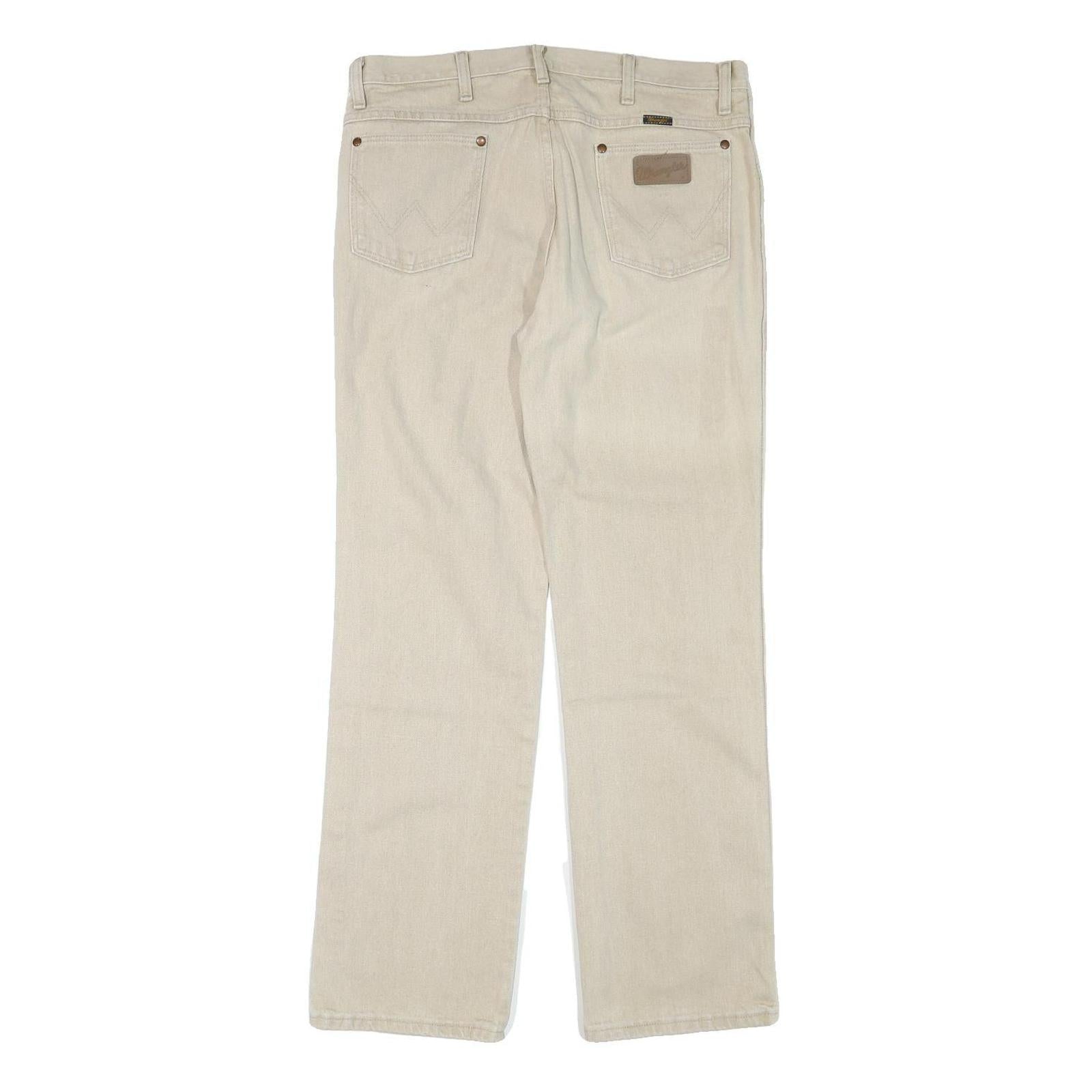 WRANGLER Mens Beige Regular Straight Denim Light W34 L31 Cotton Blend Zip Jeans