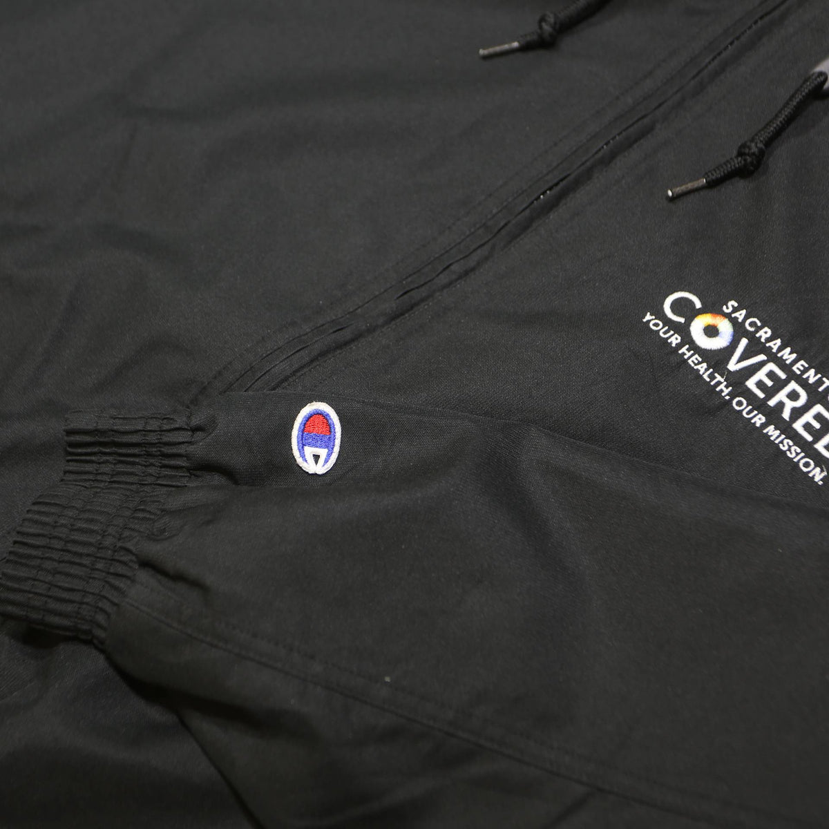 CHAMPION Mens Black Cotton Blend Hooded Zip Jacket S Sports Casual Lightweight
