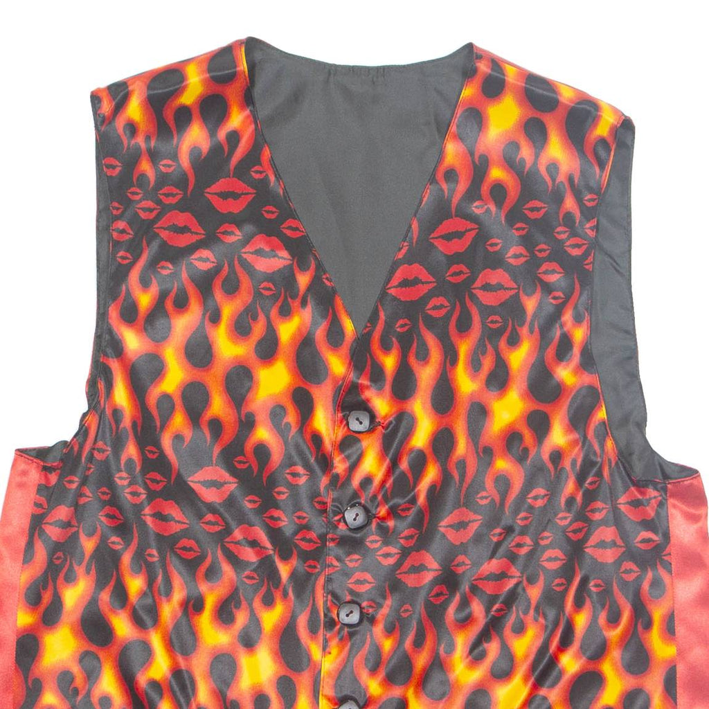 Fire And Kisses Womens Printed Waistcoat Red V-Neck Sleeveless XL