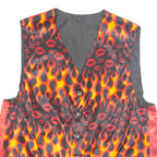 Fire And Kisses Womens Printed Waistcoat Red V-Neck Sleeveless XL