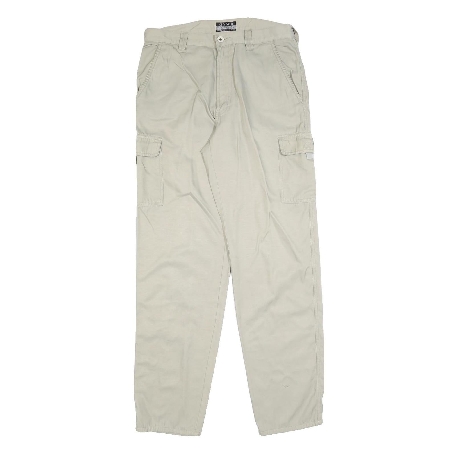 GSWD Mens Relaxed Beige Cargo Cotton Blend Trousers W32 L34 Casual Utility