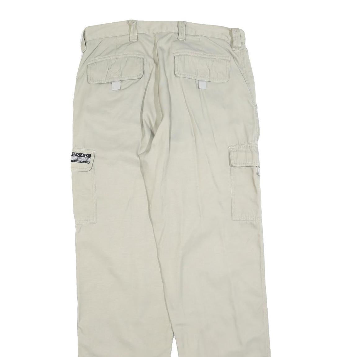 GSWD Mens Relaxed Beige Cargo Cotton Blend Trousers W32 L34 Casual Utility