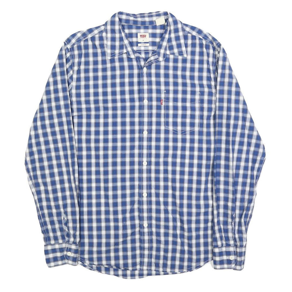 LEVI'S Mens Blue & White Checked Shirt M Cotton Blend Casual Long Sleeve Button