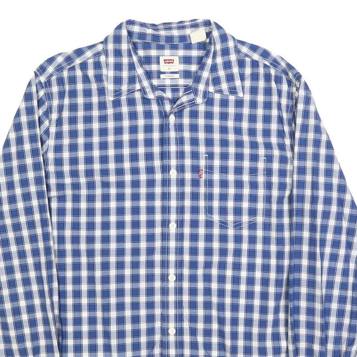 LEVI'S Mens Blue & White Checked Shirt M Cotton Blend Casual Long Sleeve Button