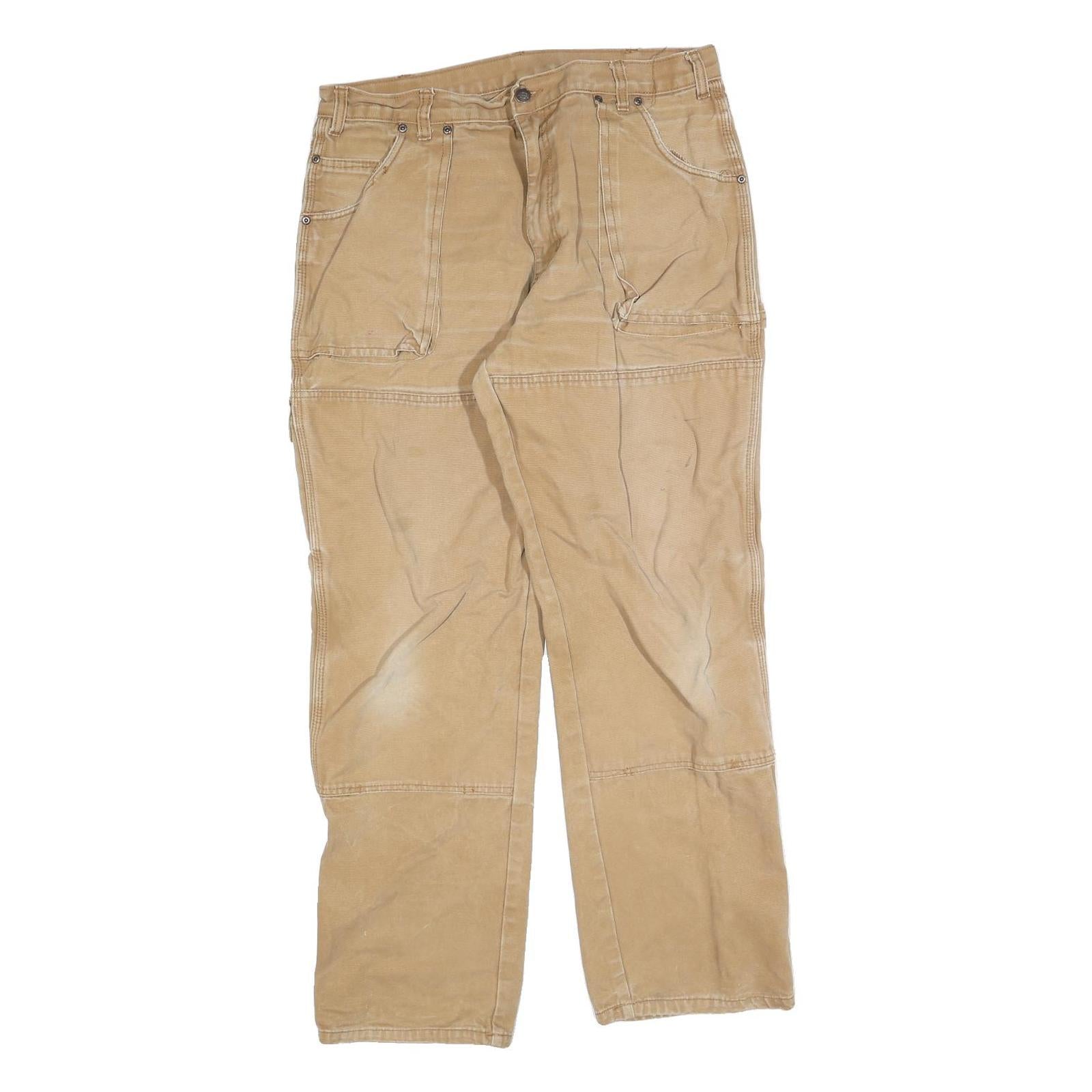 DICKIES Mens Regular Fit Beige Cotton Blend Denim Workwear Jeans W36 L32 Zip