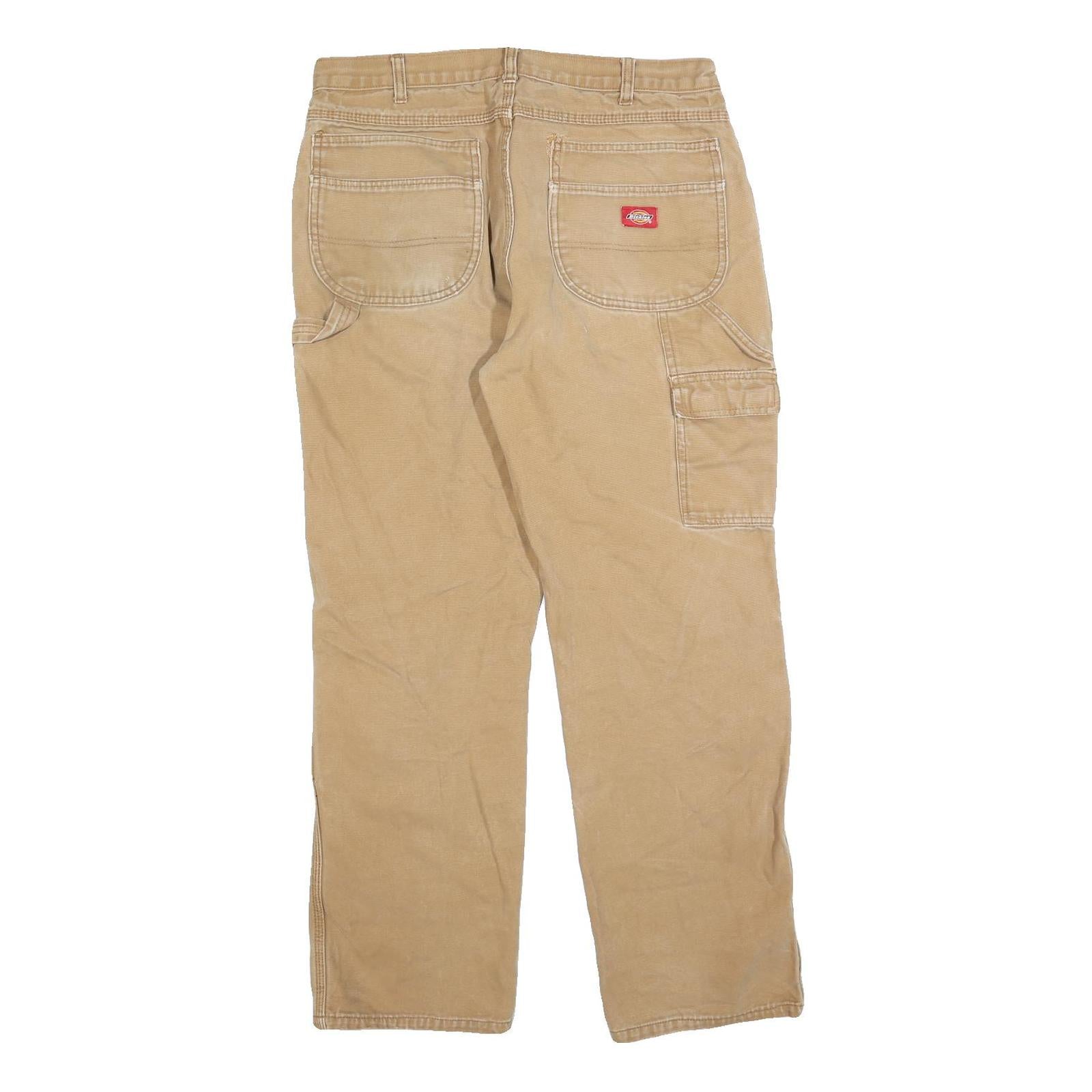 DICKIES Mens Regular Fit Beige Cotton Blend Denim Workwear Jeans W36 L32 Zip