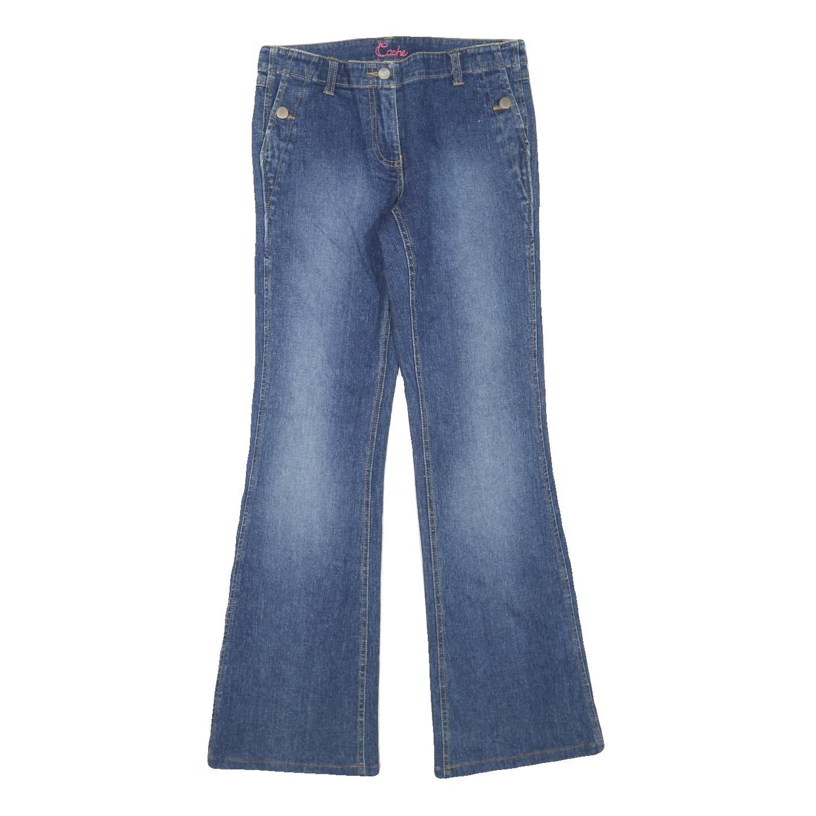 CACHE Womens Blue Regular Flared Denim Light W28 L30 Jeans Button Zip