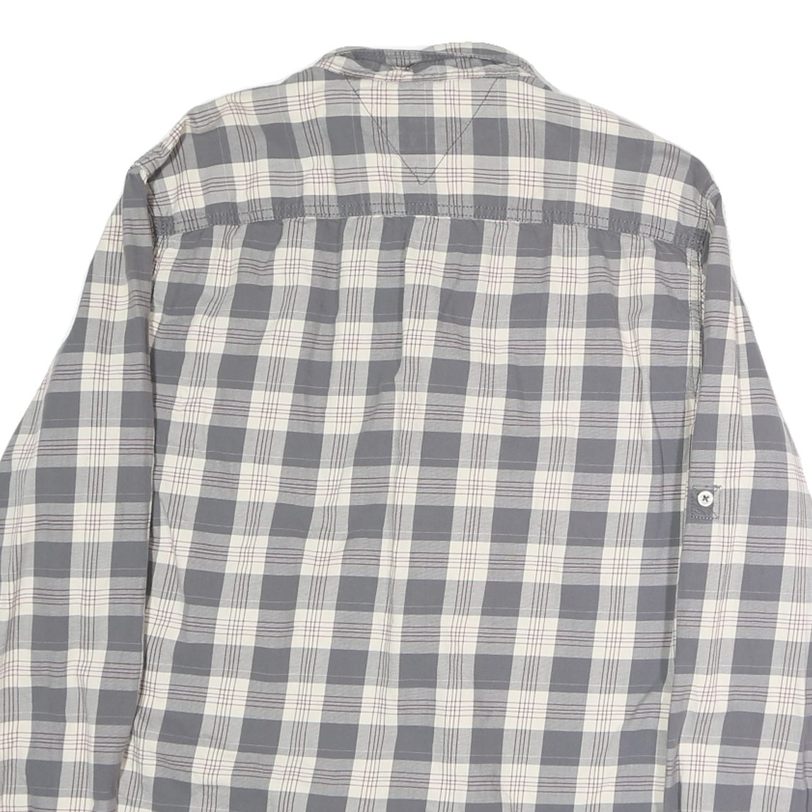 TOMMY HILFIGER Mens Grey & Cream Check Shirt L Cotton Long Sleeve Casual Fashion