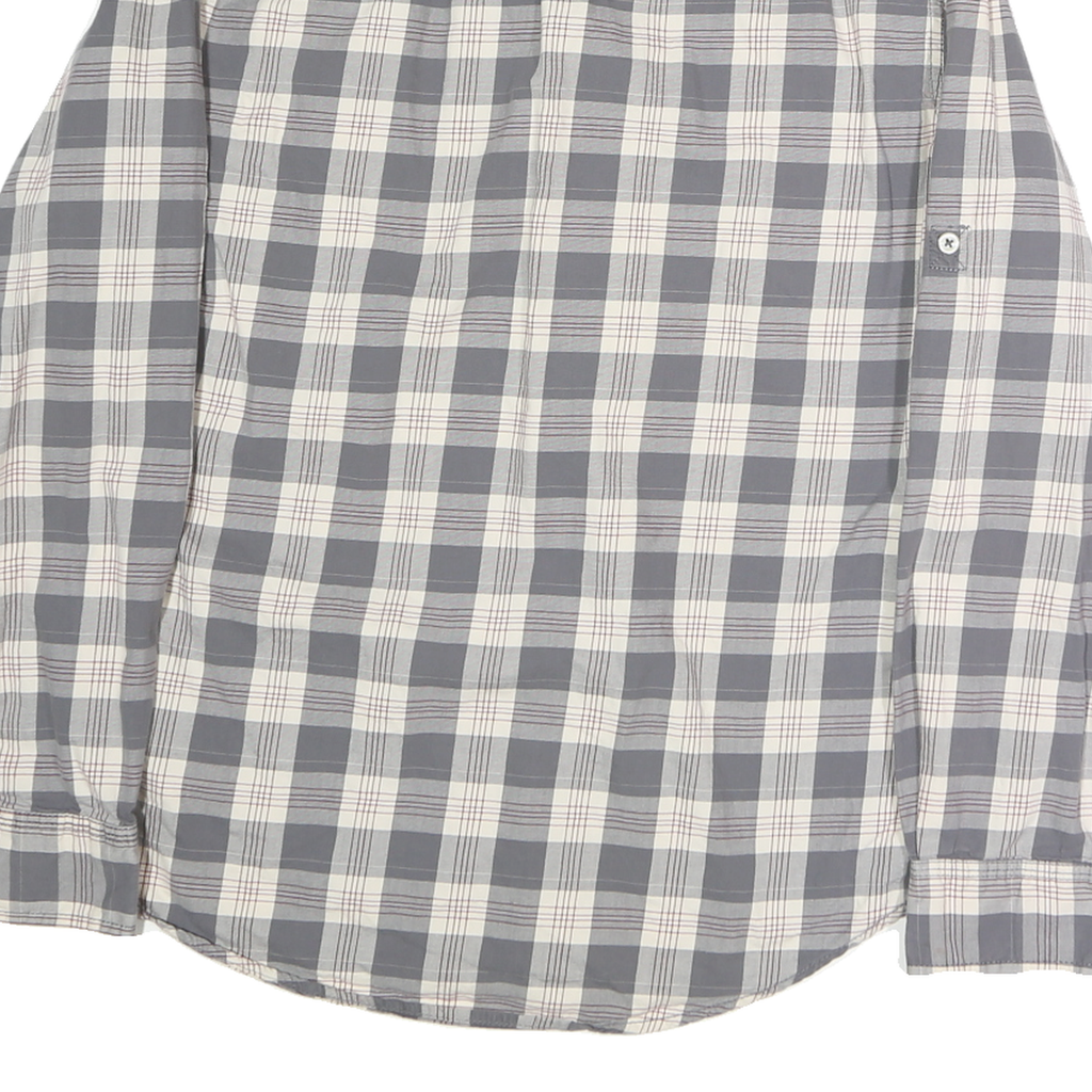 TOMMY HILFIGER Mens Grey & Cream Check Shirt L Cotton Long Sleeve Casual Fashion