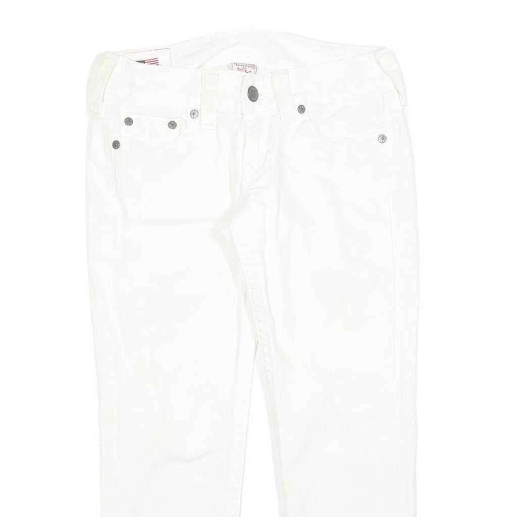 TRUE RELIGION Womens White Regular Fit Straight Cotton Blend Jeans W30 L26 Zip