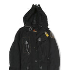 PARAJUMPERS Mens Black Outdoor Jacket S Polyester Zip Hooded Patch Pocket