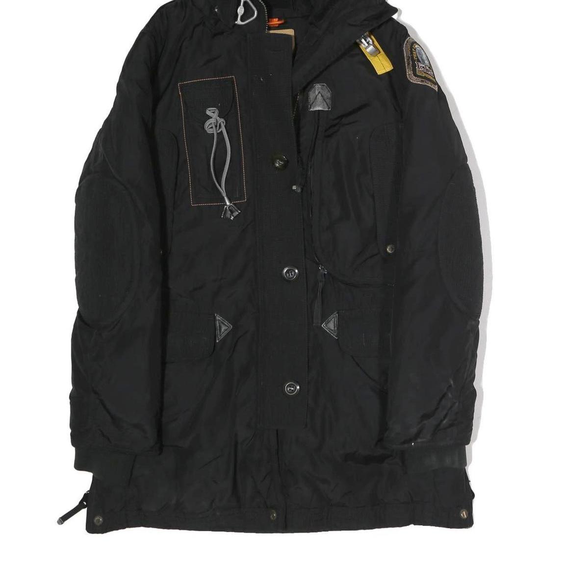 PARAJUMPERS Mens Black Outdoor Jacket S Polyester Zip Hooded Patch Pocket
