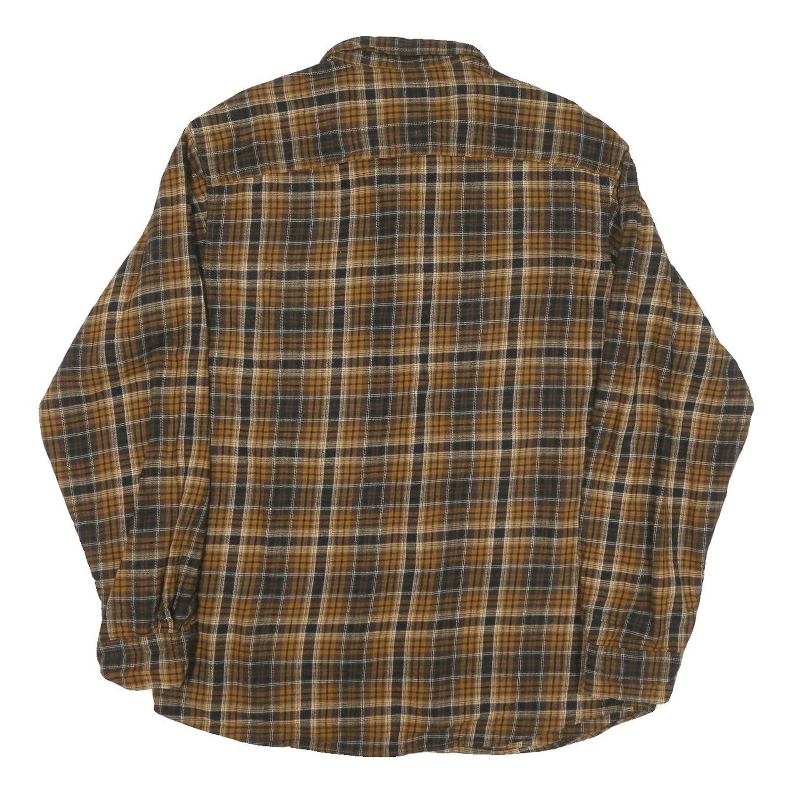 REDHEAD Mens Brown & Black Check Long Sleeve Shirt L Cotton Blend Casual