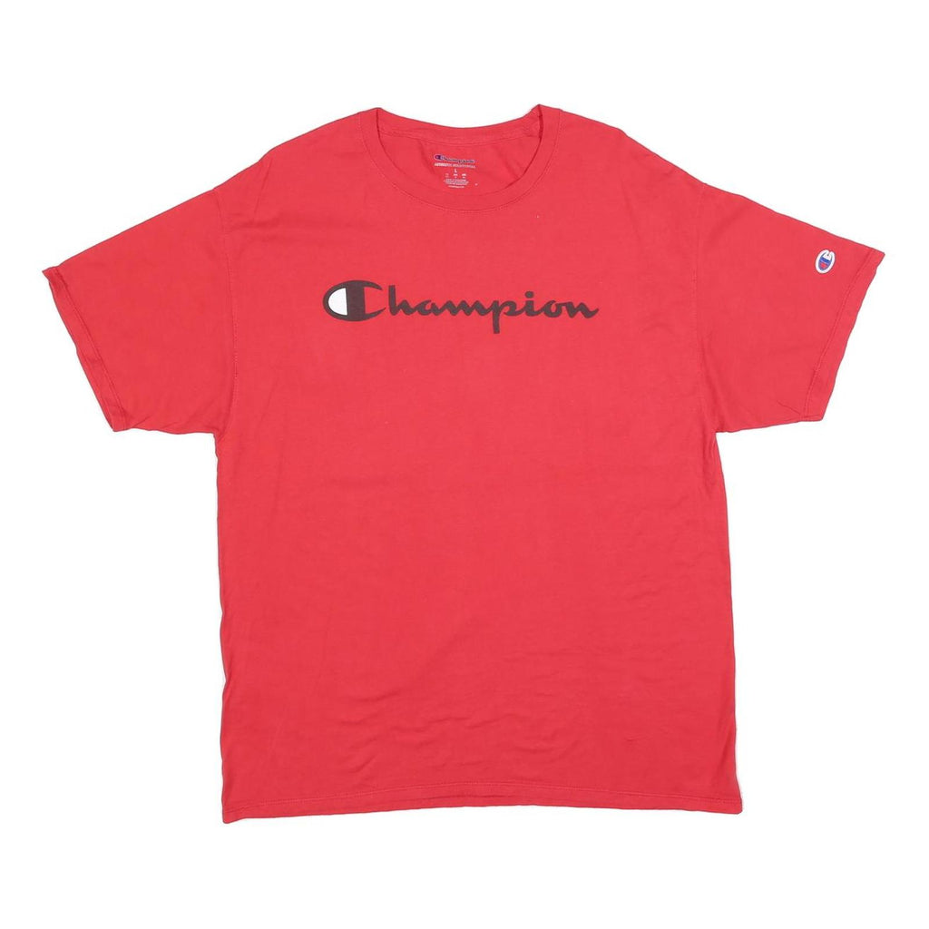 CHAMPION Mens Red Graphic T-Shirt L Short Sleeve Crew Neck Classic Cotton Blend