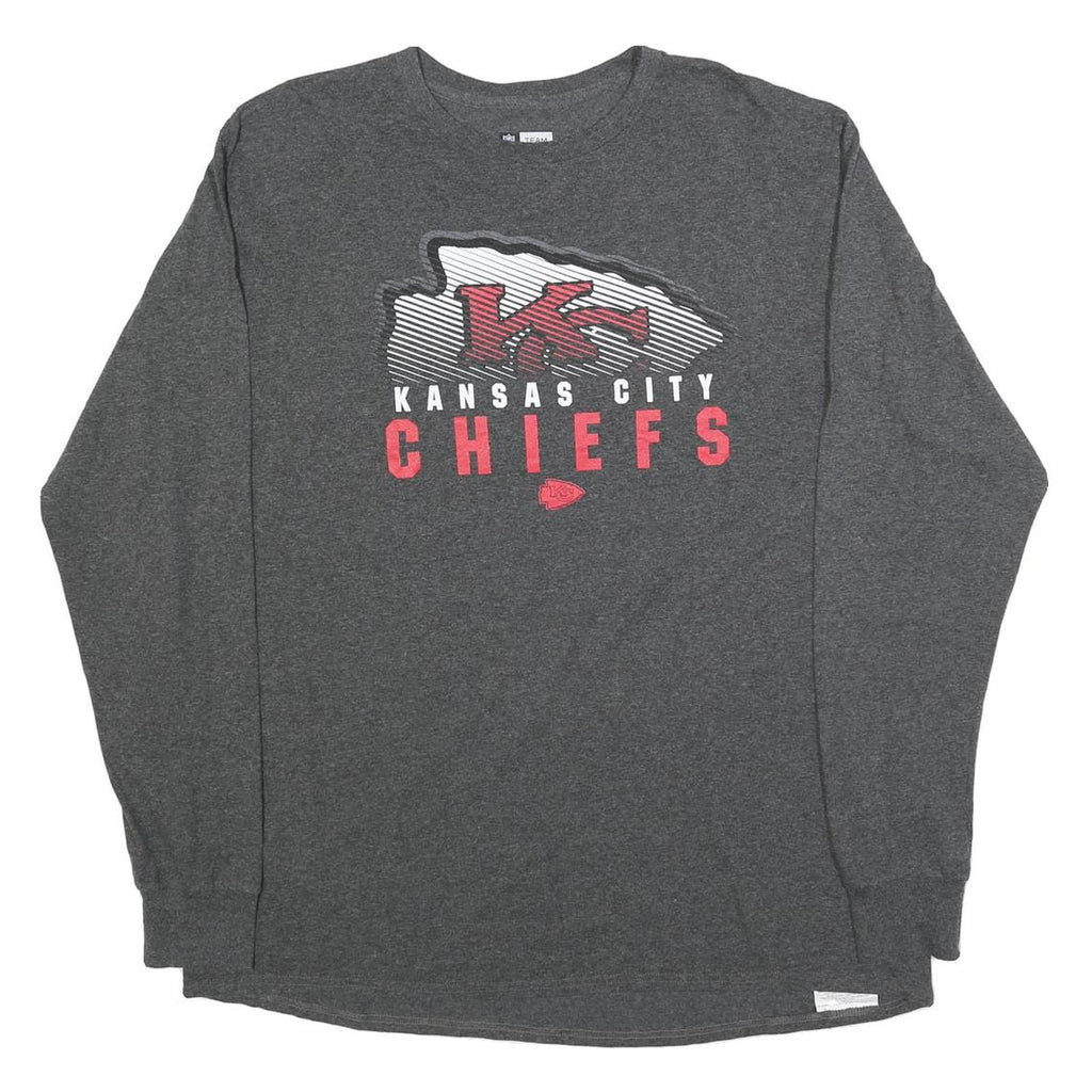 NFL Mens Grey Kansas City Chiefs Long Sleeve Crew Neck T-Shirt XL Cotton Blend
