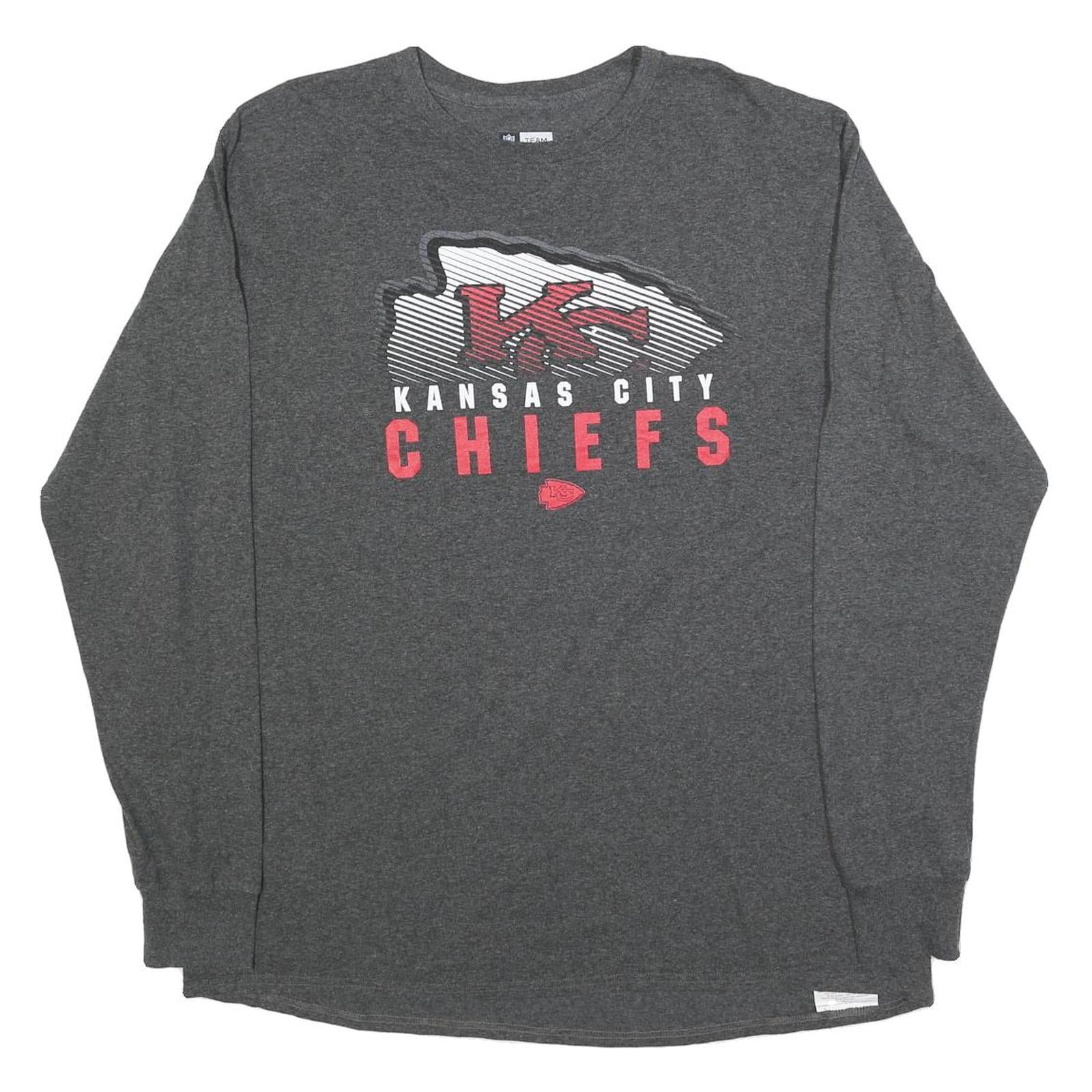 NFL Mens Grey Kansas City Chiefs Long Sleeve Crew Neck T-Shirt XL Cotton Blend