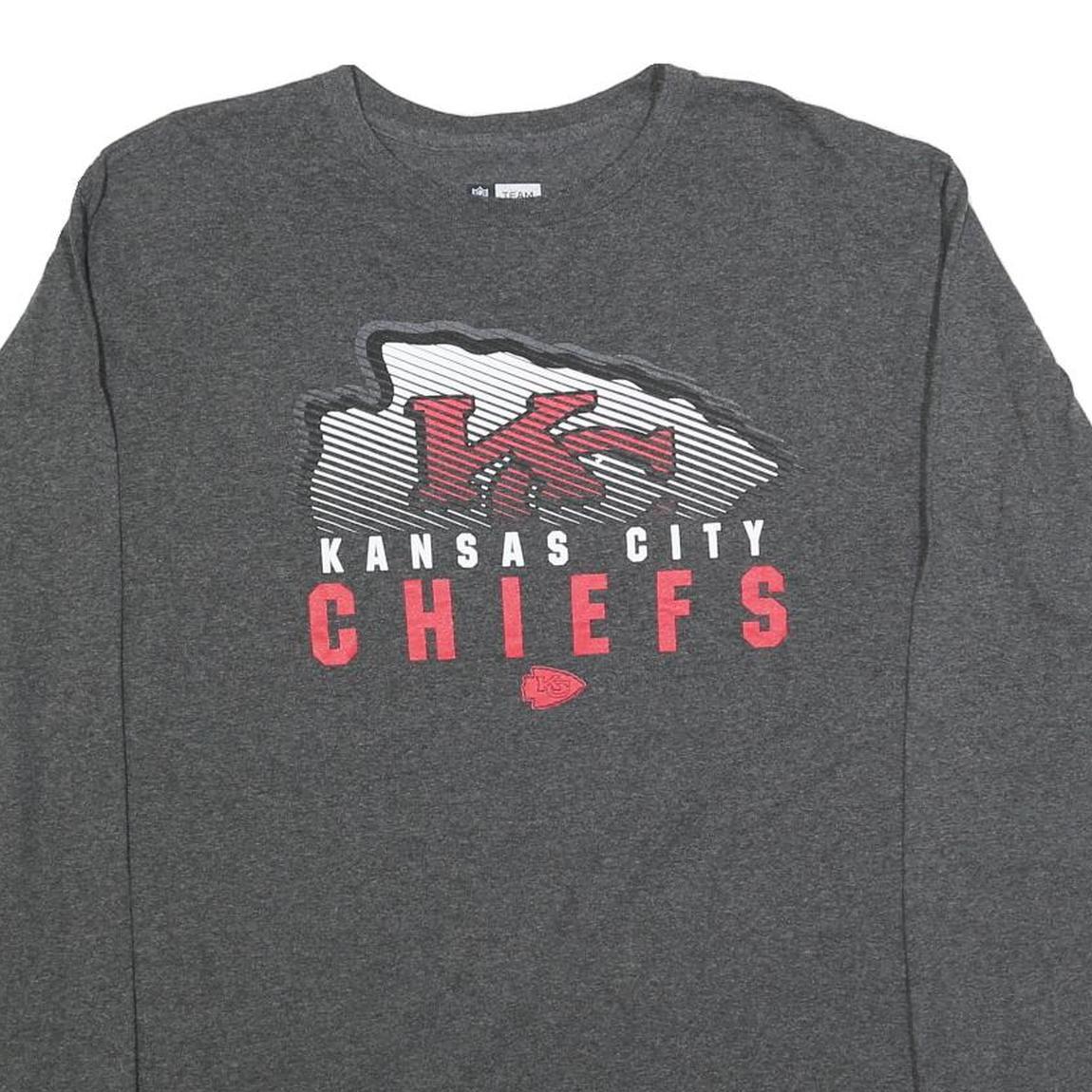 NFL Mens Grey Kansas City Chiefs Long Sleeve Crew Neck T-Shirt XL Cotton Blend
