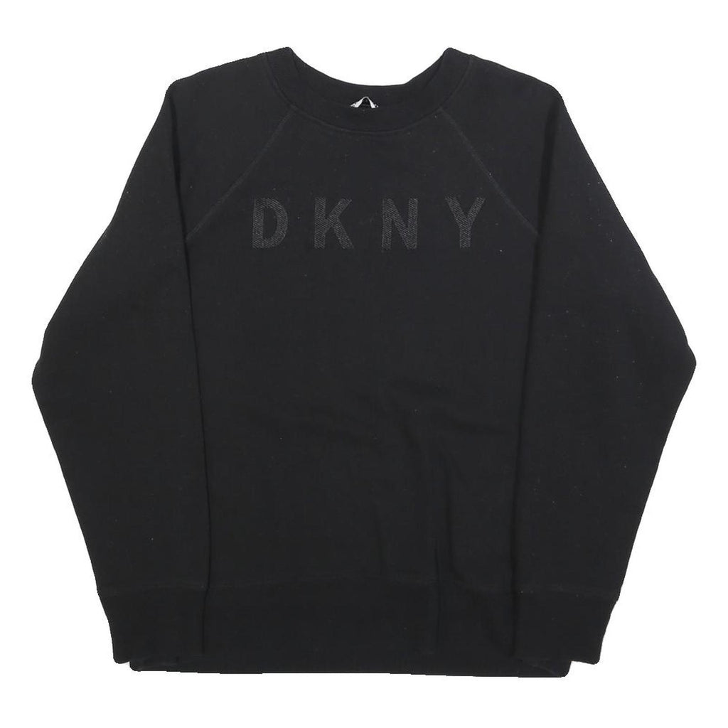 DKNY Womens Black Cotton Blend Crew Neck Sweatshirt M Logo Embroidered