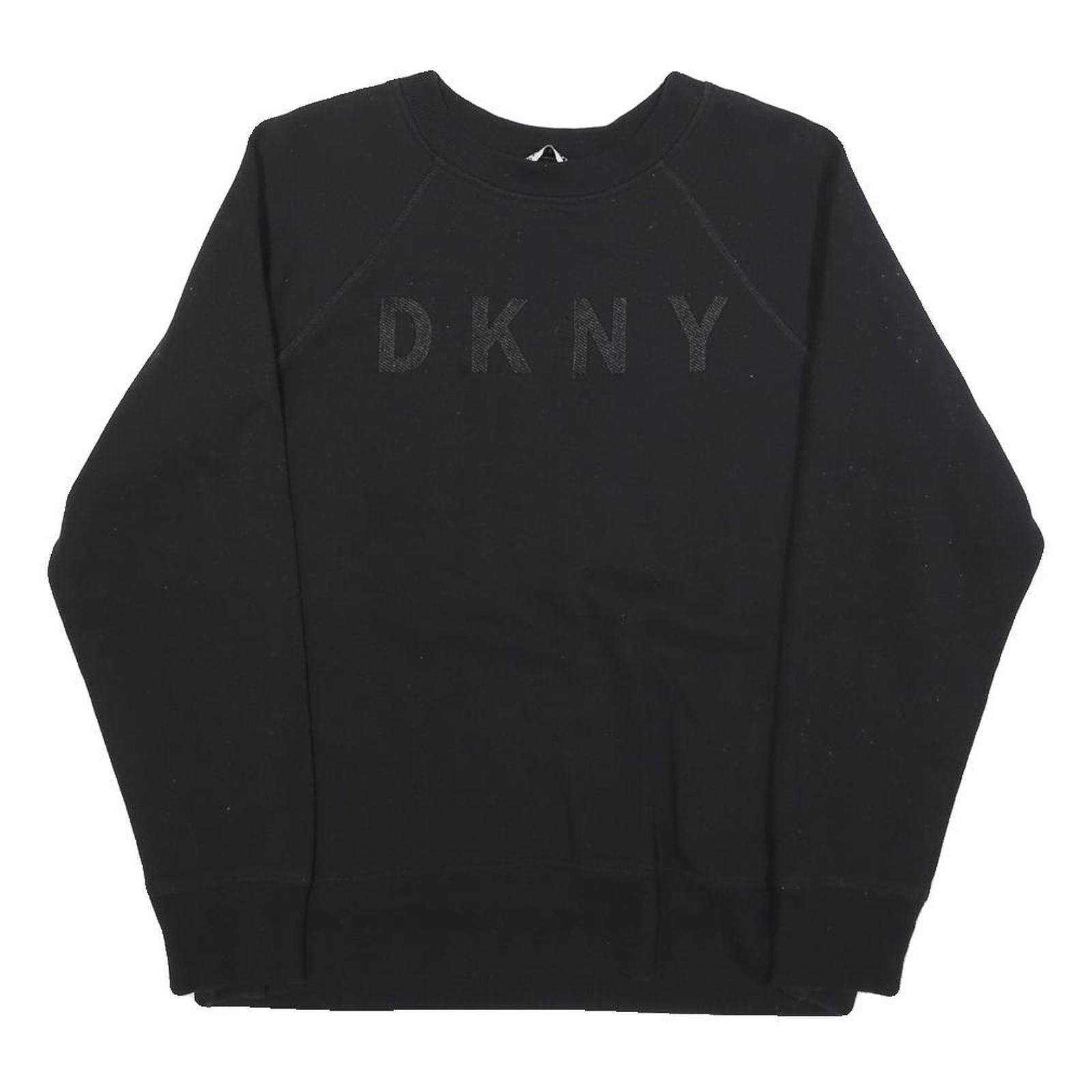 DKNY Womens Black Cotton Blend Crew Neck Sweatshirt M Logo Embroidered