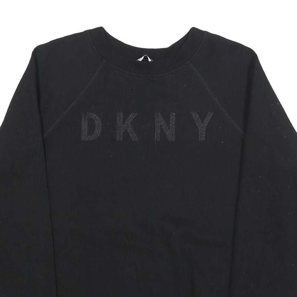DKNY Womens Black Cotton Blend Crew Neck Sweatshirt M Logo Embroidered
