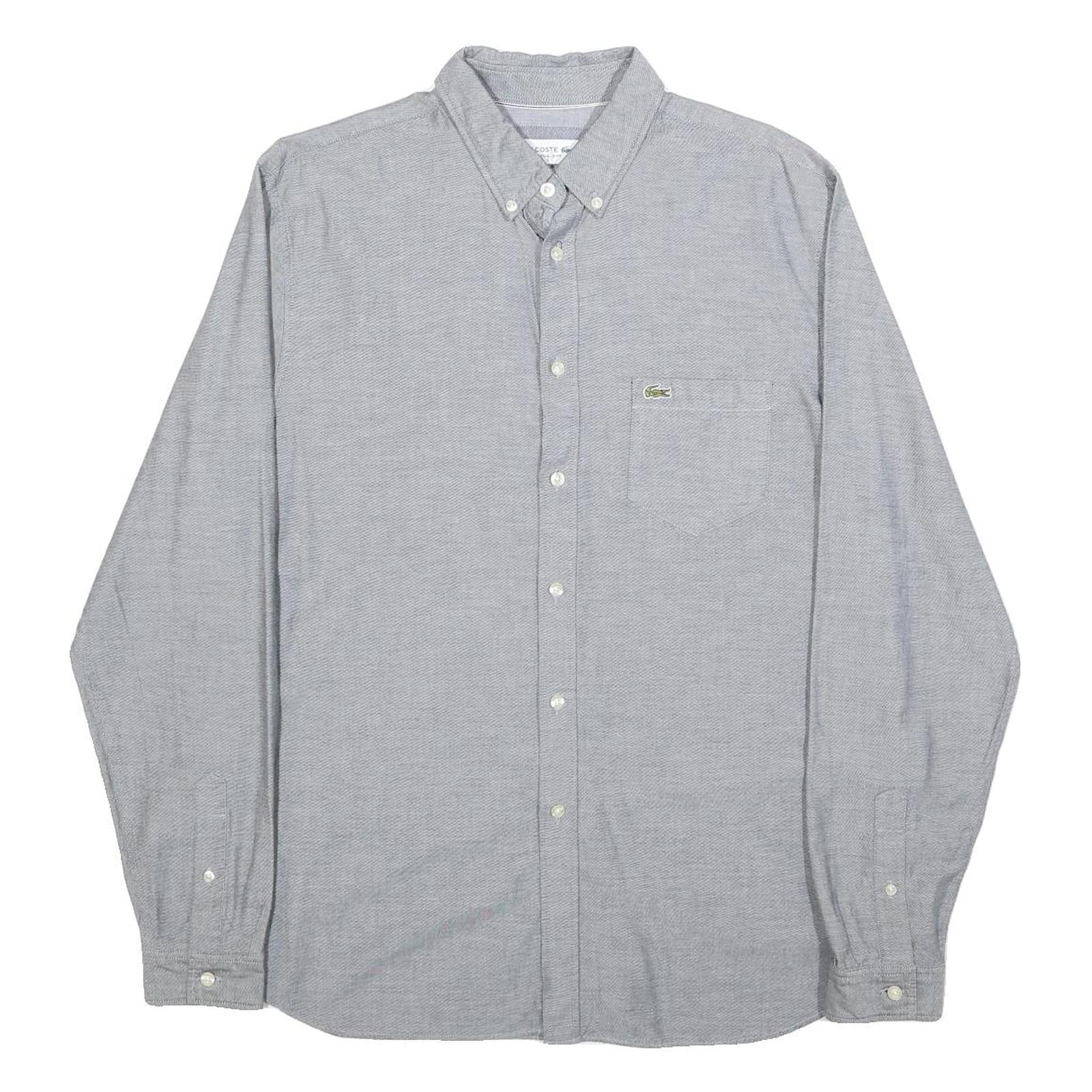 LACOSTE Mens Grey Button Down Shirt L Cotton Casual Classic Long Sleeve