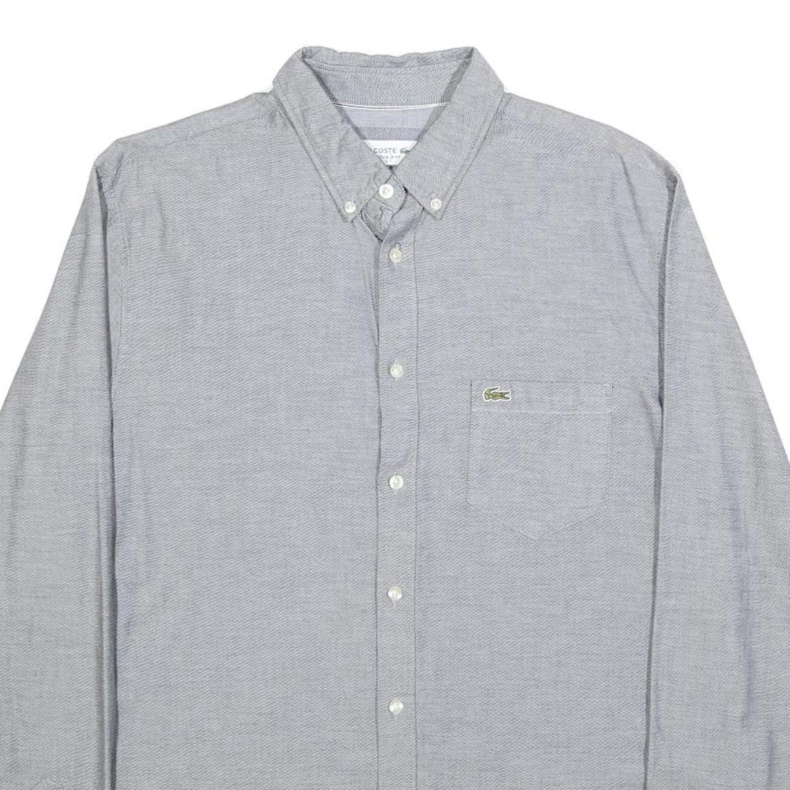 LACOSTE Mens Grey Button Down Shirt L Cotton Casual Classic Long Sleeve
