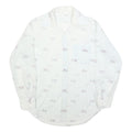 Mens White Cotton Blend Shirt L Long Sleeve Button Casual Printed Design