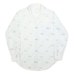 Mens White Cotton Blend Shirt L Long Sleeve Button Casual Printed Design