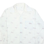 Mens White Cotton Blend Shirt L Long Sleeve Button Casual Printed Design
